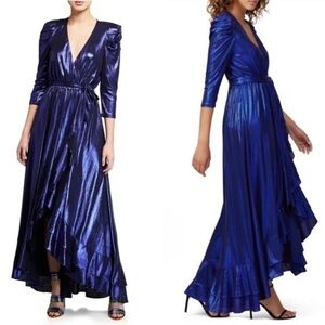 Retrofete | Flora Lame Maxi Dress Midnight Blue Gown Size XS